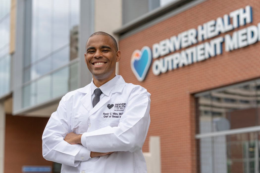 Dr. Randy Miles, Chief of Breast Imaging at Denver Health poses outside of the Outpatient Medical Center (OMC)